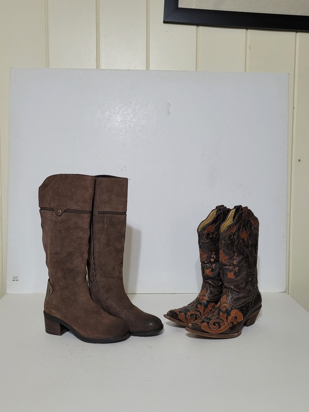 Corral Geox Brown Leather Suede Stacked Heel Women Cowboy Boots Size 7.5
